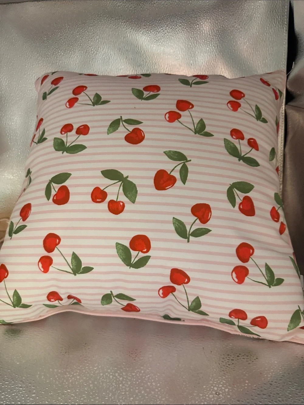 Spoon flower Cherry Print and Pink and white checkered on the Back